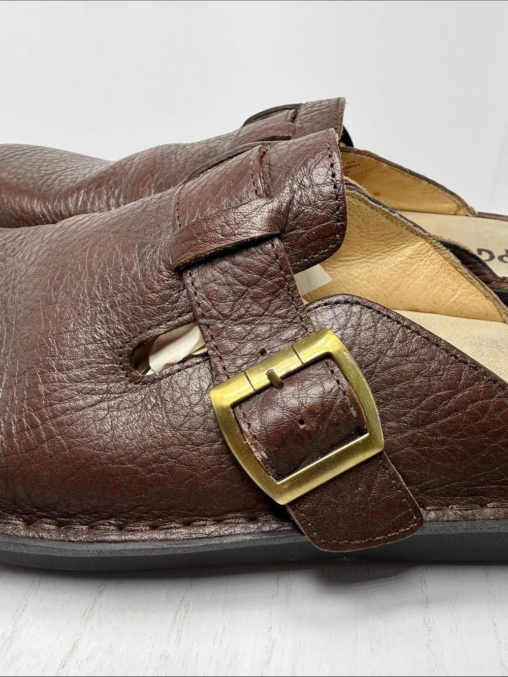 PG Lite Men's Brown Leather Slip-On Clog with Buckle